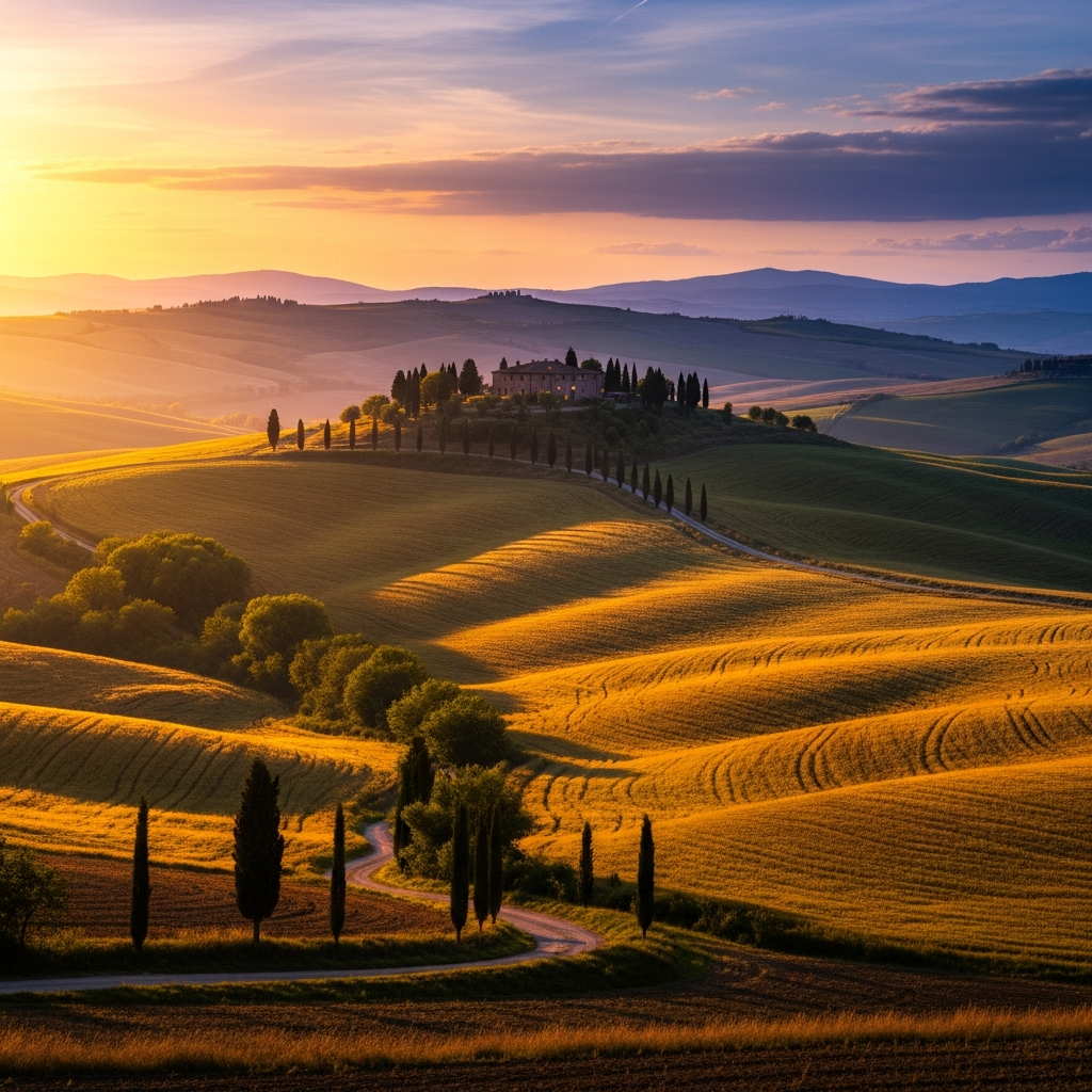 Crescita personale in Italia - Paesaggio toscano al tramonto